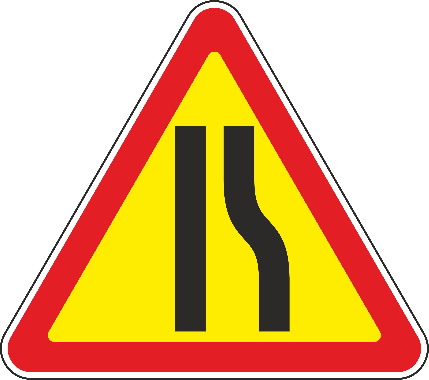 Импульсный знак 1.20.2 Сужение дороги справа (временный)