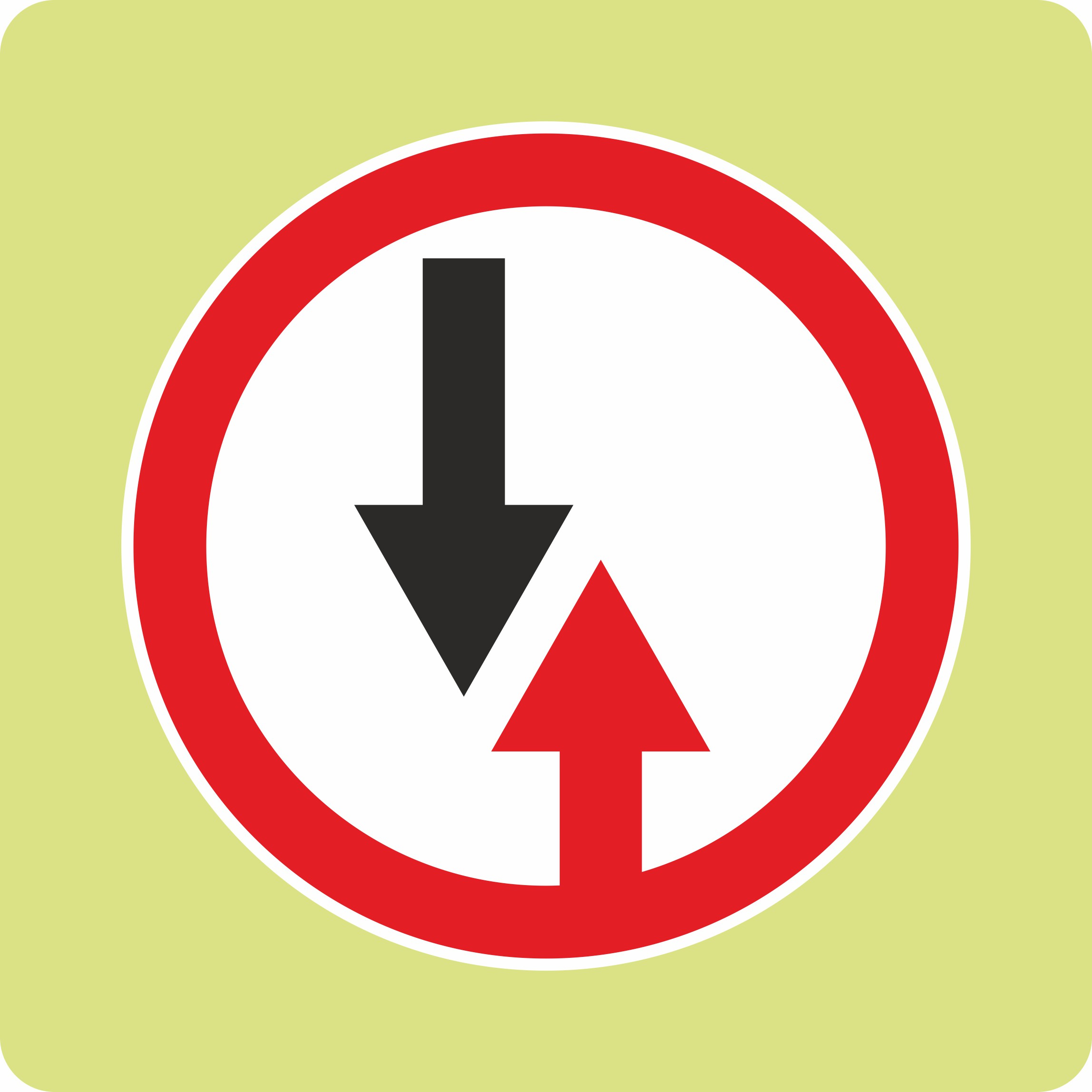 Дорожный знак с флуоресцентной окантовкой 2.6 Преимущество встречного движения (В,900x900 мм,II)