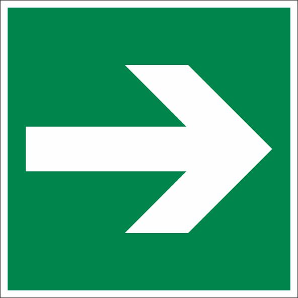 Знак безопасности E02-01 Направляющая стрелка (200x200,ПВХ 2 мм., Плёнка фотолюминесцентная ГОСТ 2018)