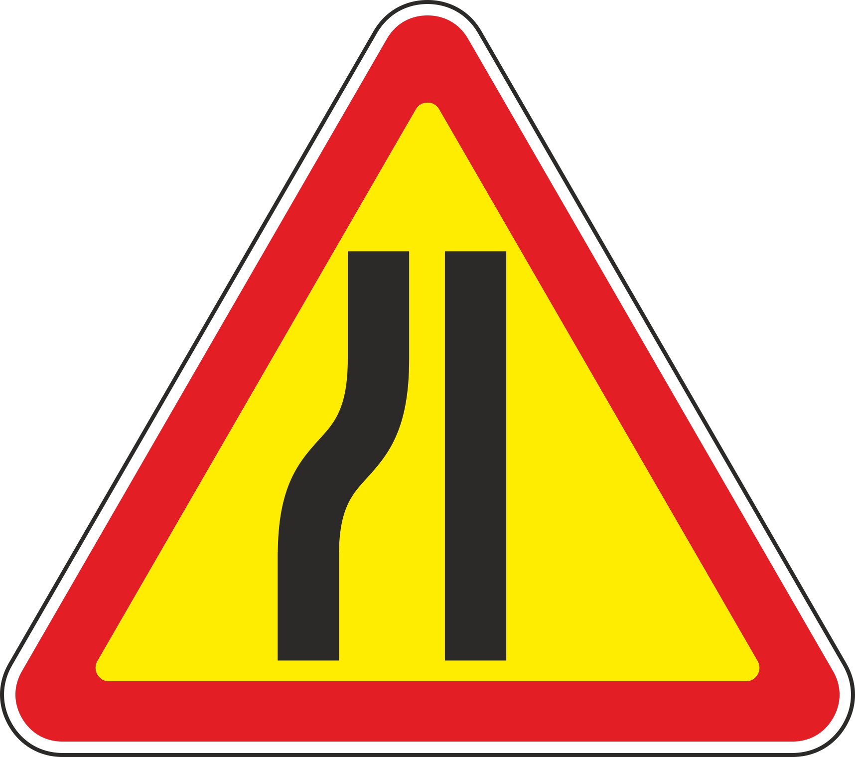 Импульсный знак 1.20.3 Сужение дороги слева (временный)